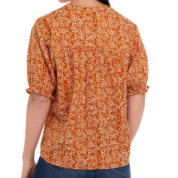 Women's Elastic Sleeve Printed Henley Top Sz Large - Picture 3 of 3